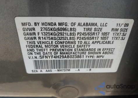 2010 Honda Pilot Lx from USA, damaged, VIN 5FNYF4H29AB023861